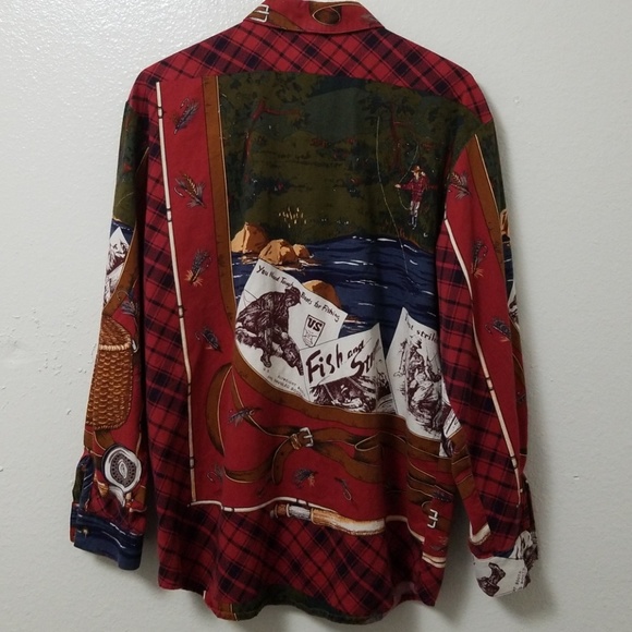 Vintage Sharon Young Red Fish and Stream Shirt - Picture 2 of 6
